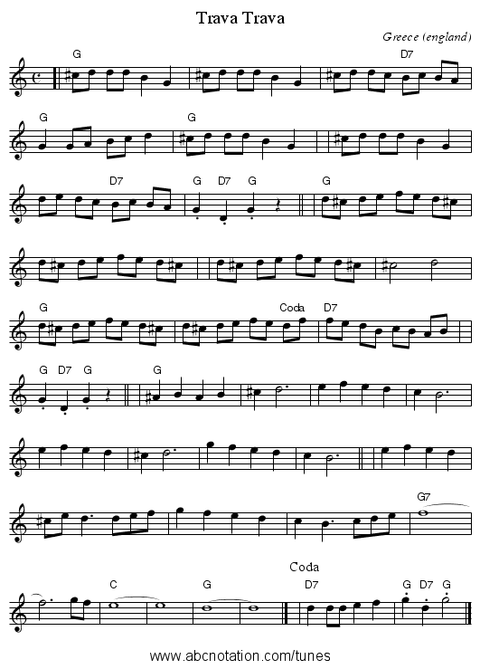 Trava Trava - staff notation