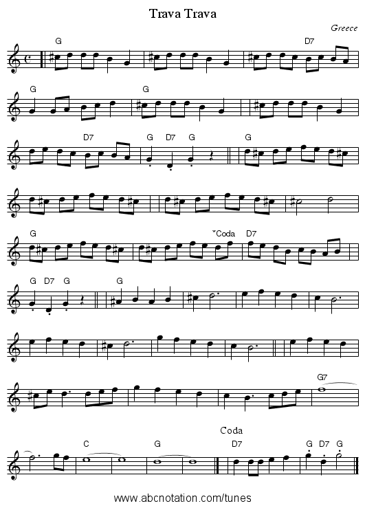 Trava Trava - staff notation