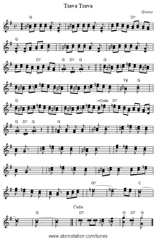 Trava Trava - staff notation