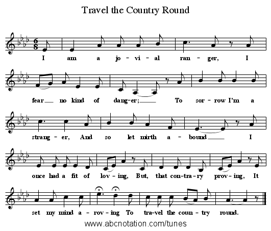 Travel the Country Round - staff notation