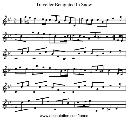 Traveller Benighted In Snow - staff notation