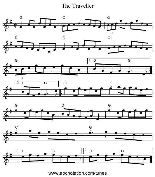 Traveller, The - staff notation