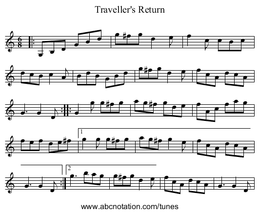 Traveller's Return - staff notation