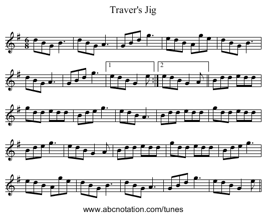 Traver's Jig - staff notation
