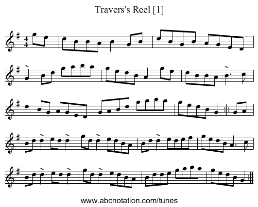 Travers's Reel [1] - staff notation