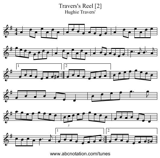 Travers's Reel [2] - staff notation