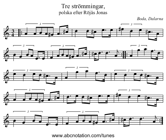 Tre strömmingar, - staff notation