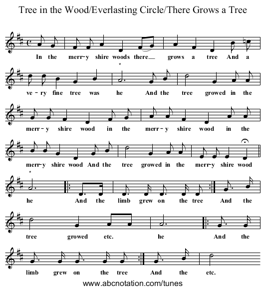 Tree in the Wood/Everlasting Circle/There Grows a Tree - staff notation