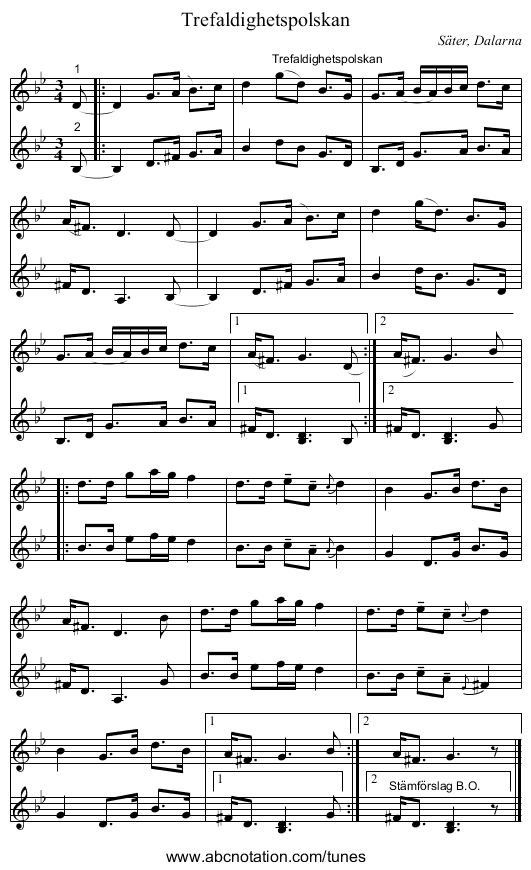 Trefaldighetspolskan - staff notation