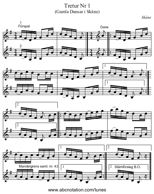 Tretur Nr 1 - staff notation