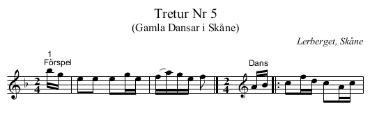 Tretur Nr 5 - staff notation