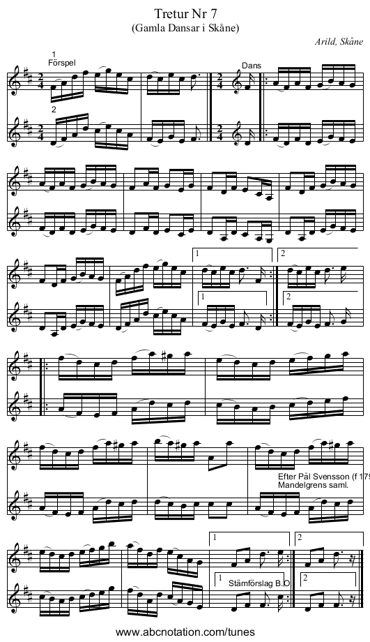 Tretur Nr 7 - staff notation