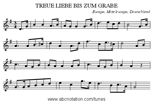 TREUE LIEBE BIS ZUM GRABE - staff notation
