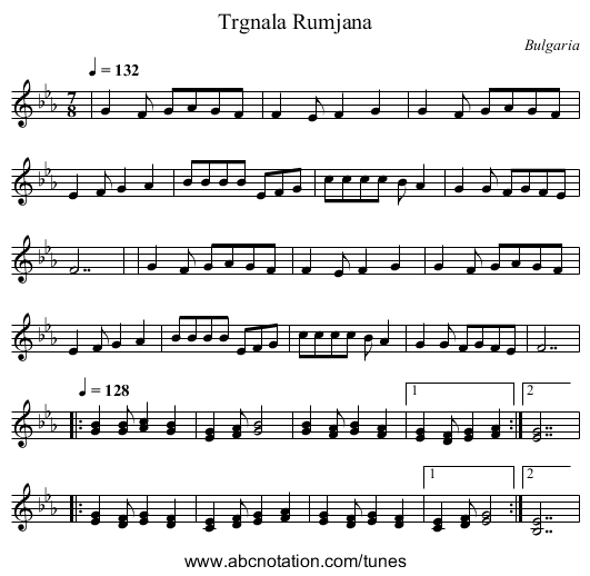 Trgnala Rumjana - staff notation