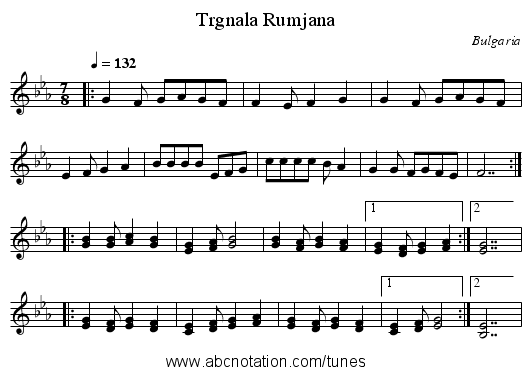 Trgnala Rumjana - staff notation