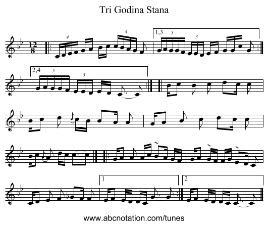 Tri Godina Stana - staff notation