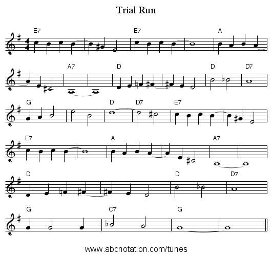 Trial Run - staff notation