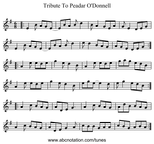 Tribute To Peadar O'Donnell - staff notation