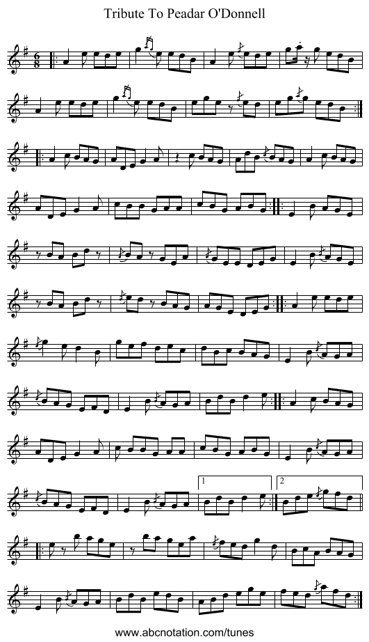 Tribute To Peadar O'Donnell - staff notation
