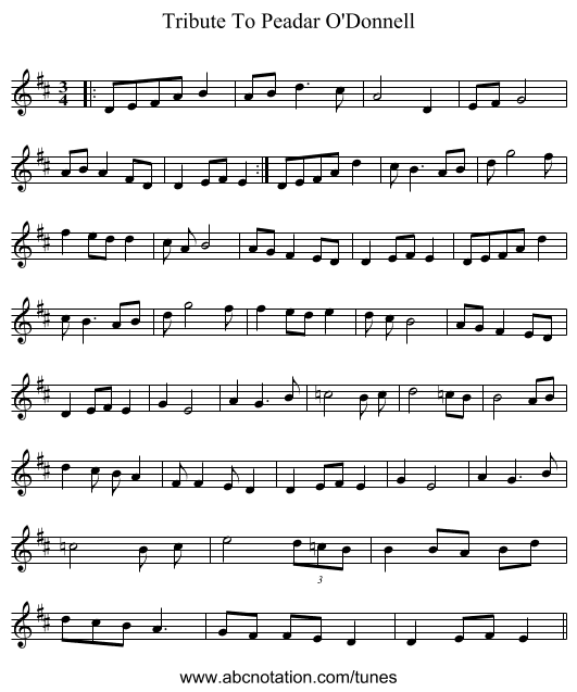 Tribute To Peadar O'Donnell - staff notation