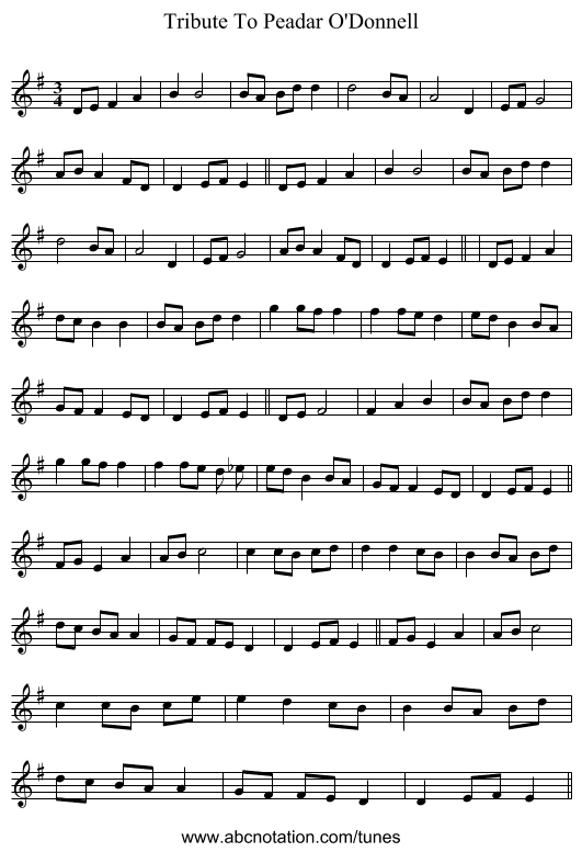 Tribute To Peadar O'Donnell - staff notation