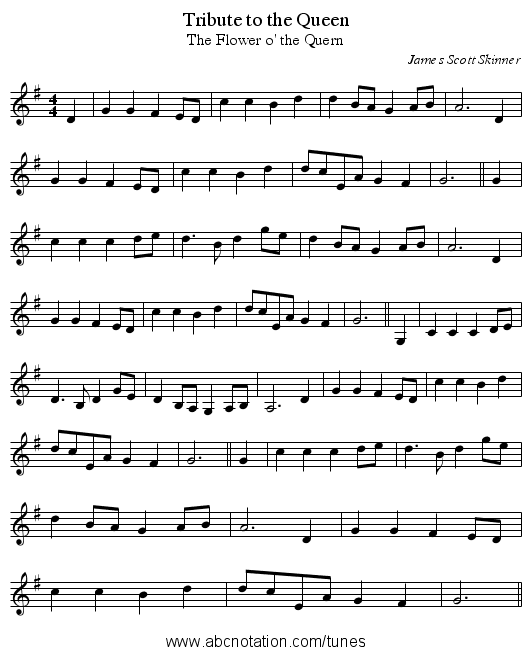 Tribute to the Queen - staff notation