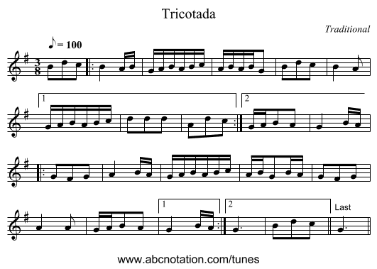 Tricotada - staff notation