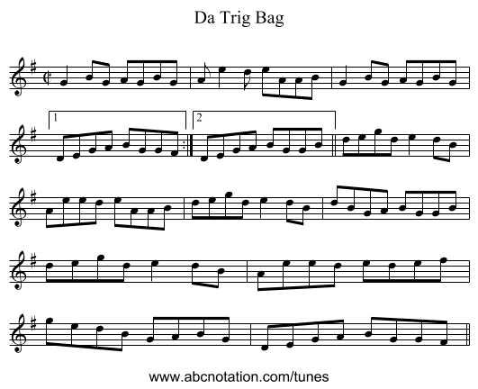 Trig Bag, Da - staff notation