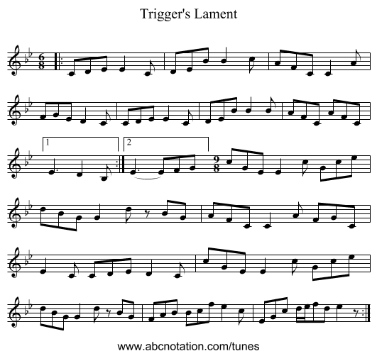 Trigger's Lament - staff notation