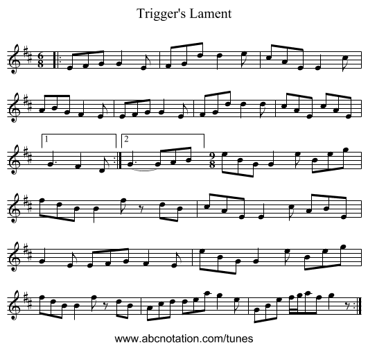 Trigger's Lament - staff notation