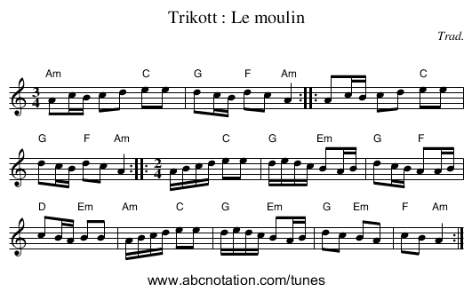 Trikott : Le moulin - staff notation