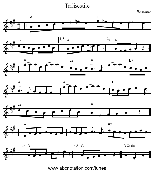 Trilisestile - staff notation