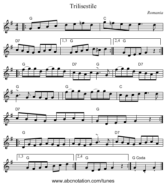 Trilisestile - staff notation