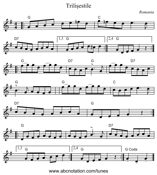 Trilişestile - staff notation