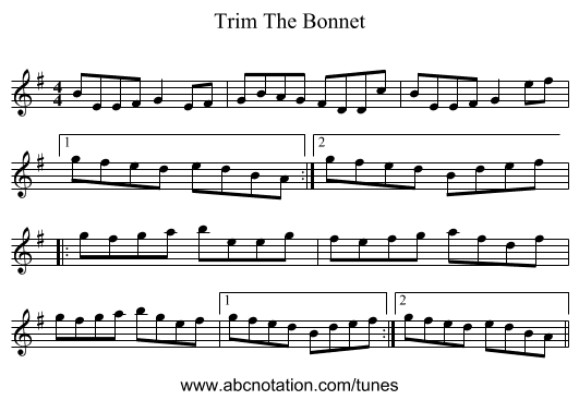 Trim The Bonnet - staff notation