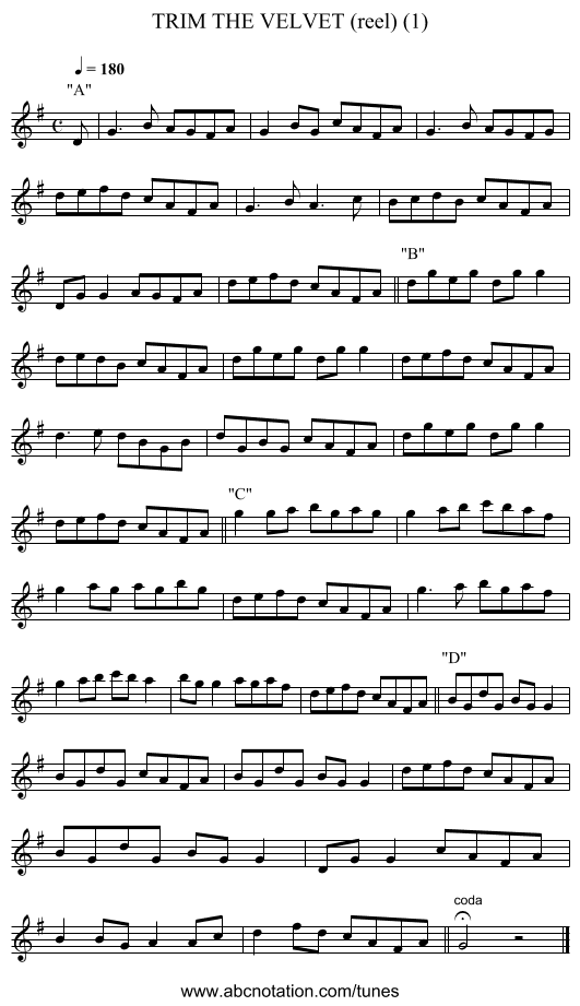 TRIM THE VELVET (reel) (1) - staff notation