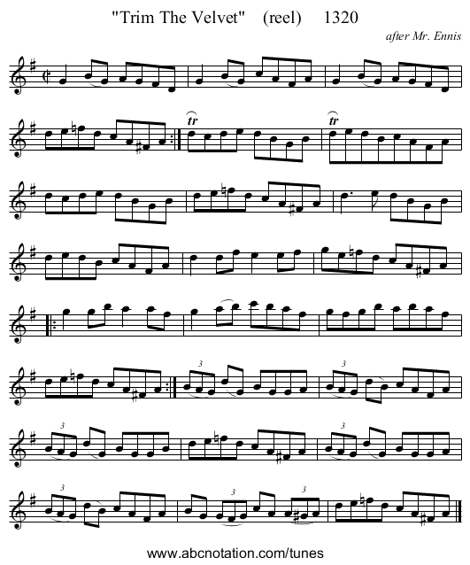 Trim The Velvet    (reel)     1320 - staff notation