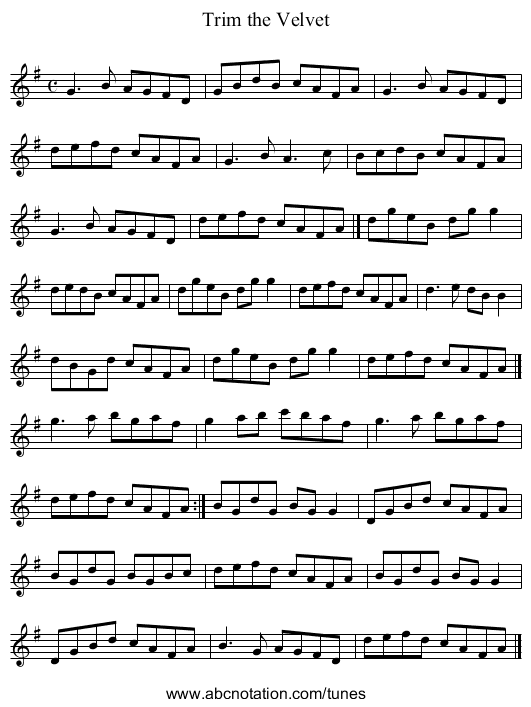 Trim the Velvet - staff notation