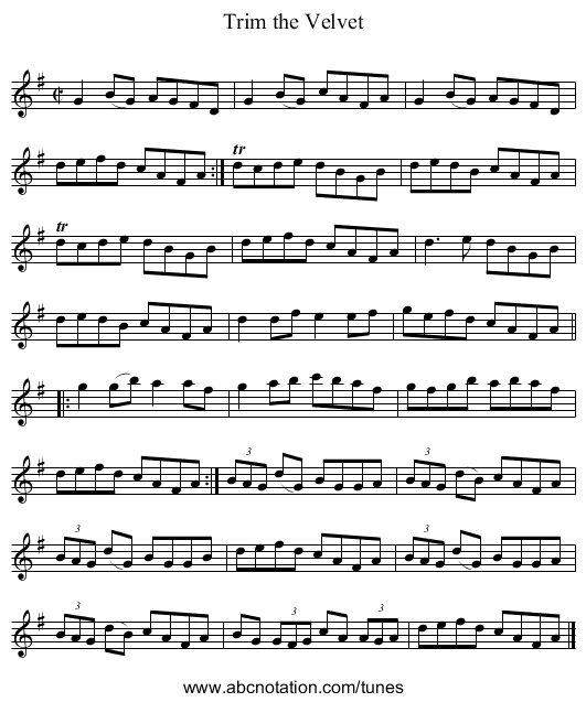 Trim the Velvet - staff notation