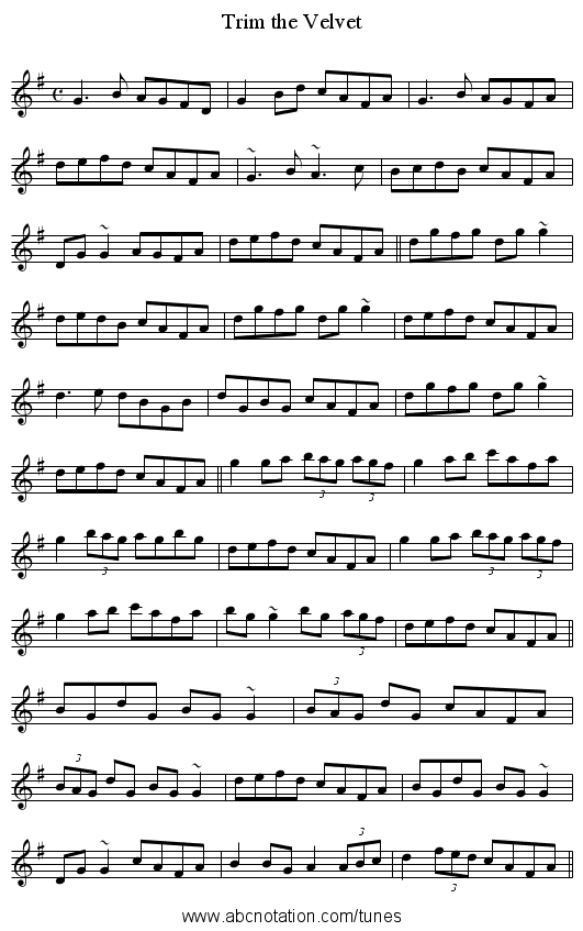 Trim the Velvet - staff notation