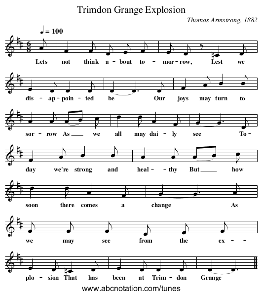 Trimdon Grange Explosion - staff notation