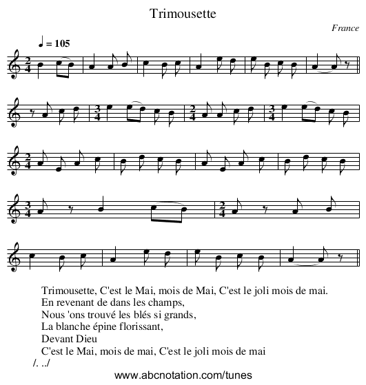 Trimousette - staff notation