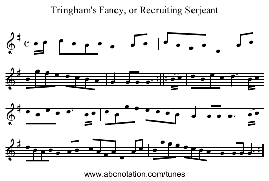 Tringham's Fancy, or Recruiting Serjeant - staff notation