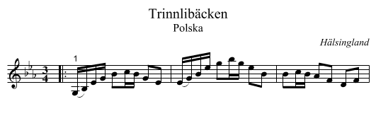 Trinnlibäcken - staff notation