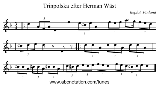 Trinpolska efter Herman Wäst - staff notation