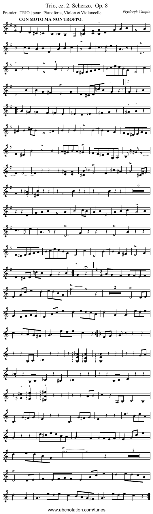 Trio, cz. 2. Scherzo.	 Op. 8 - staff notation
