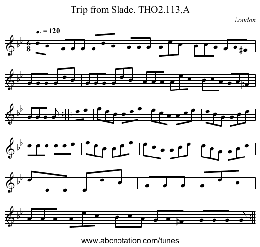 Trip from Slade. THO2.113,A - staff notation