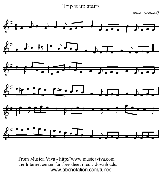 Trip it up stairs - staff notation