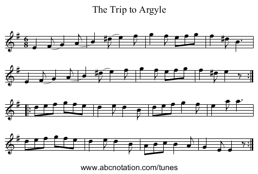 Trip to Argyle, The - staff notation