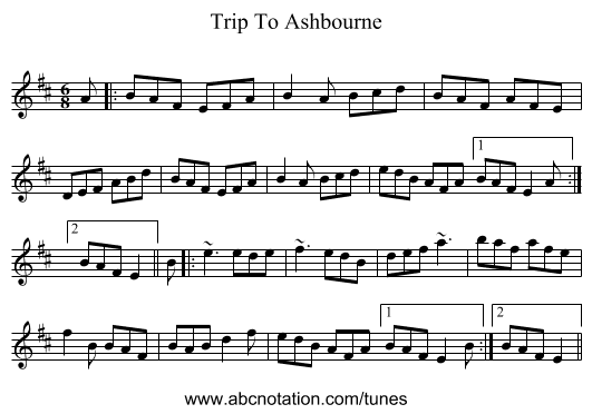Trip To Ashbourne - staff notation